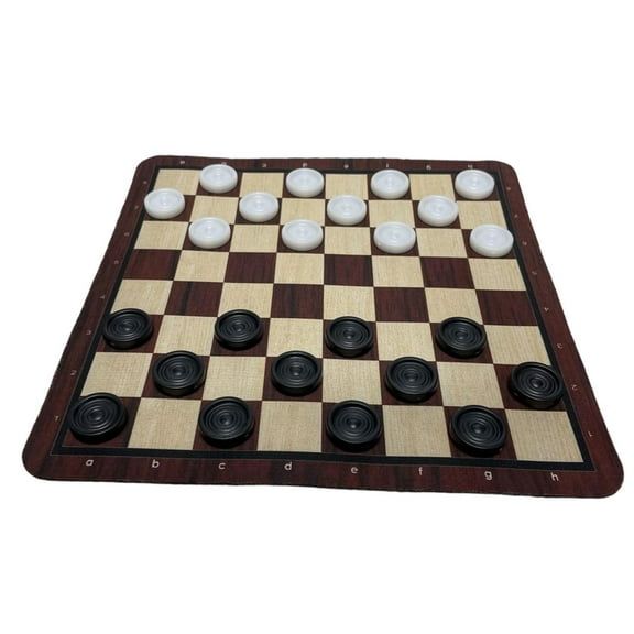 Chess Game Board Checkers Set Wood Grain Pattern Portable Rubber Plastic for Family Entertainment Adults