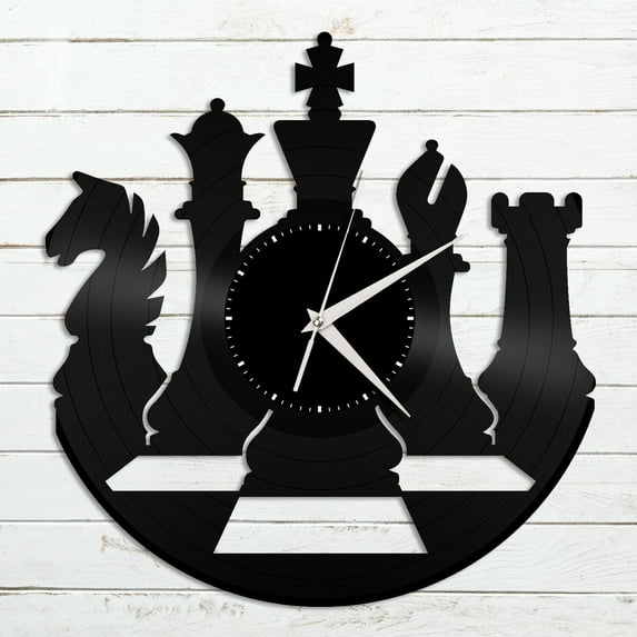 Chess Game Vinyl Wall Clock Unique Gift for Friends Home Living Room Decoration Vintage Design Office Bar Room Home Decor