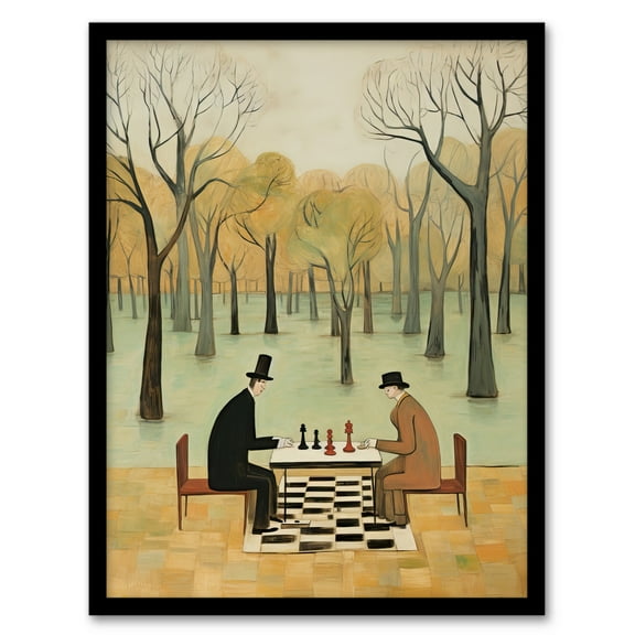 Chess In The Park Whimsical Chess Game Pastel Colour Artwork Art Print Framed Poster Wall Decor 12x16 inch