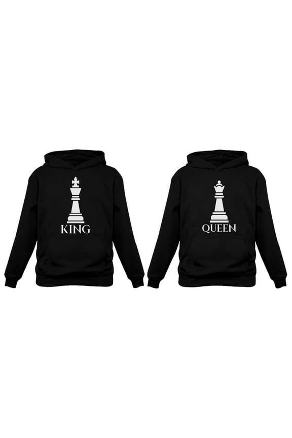 Chess KING QUEEN Matching Couple Hoodie Set His Hers Hoodies King Black Small / Queen Black Small