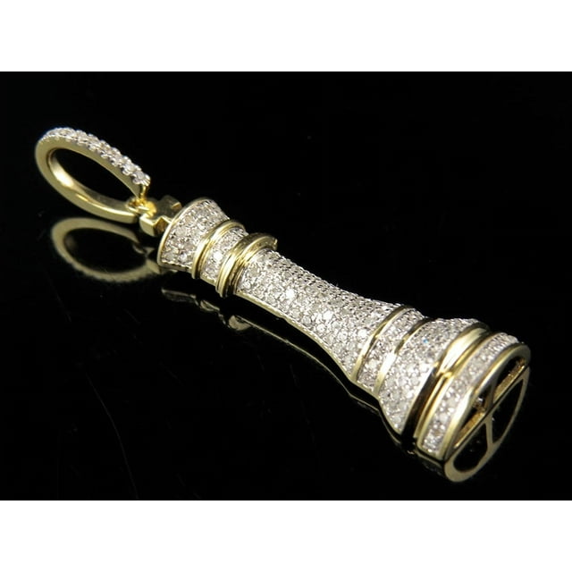 Chess King 0.65 CT Diamond Charm Pendant 1.6" 10K Yellow Gold