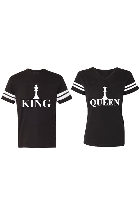 Chess King Queen Matching Couple Cotton Jerseys (Men Black / Women Black) (Men S / Women S)