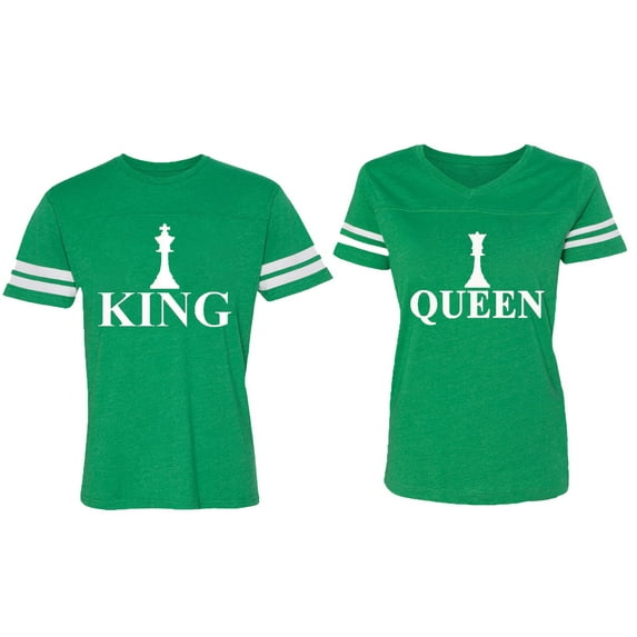 Chess King Queen Matching Couple Cotton Jerseys (Men Green / Women Green) (Men S / Women XL)