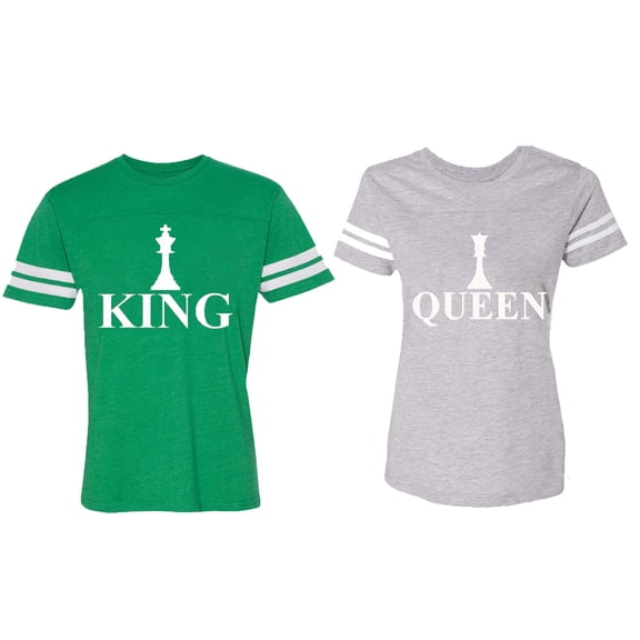 Chess King Queen Matching Couple Cotton Jerseys (Men Green / Women Heather) (Men S / Women XL)