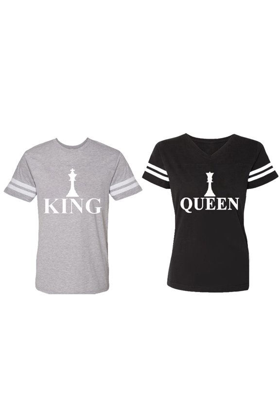 Chess King Queen Matching Couple Cotton Jerseys (Men Heather / Women Black) (Men S / Women S)