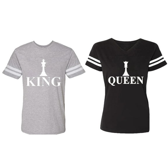 Chess King Queen Matching Couple Cotton Jerseys (Men Heather / Women Black) (Men S / Women S)