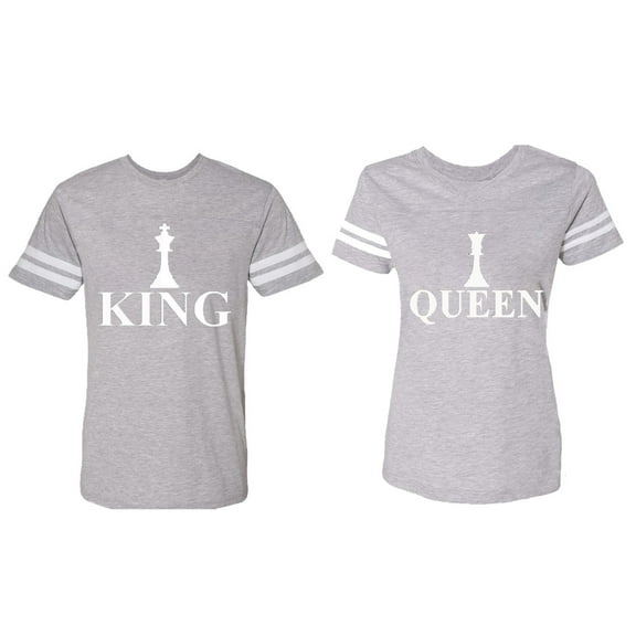 Chess King Queen Matching Couple Cotton Jerseys (Men Heather / Women Heather) (Men M / Women XXL)