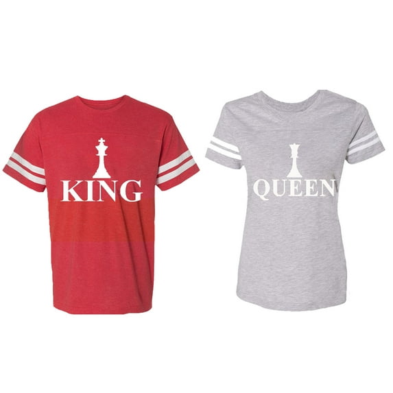 Chess King Queen Matching Couple Cotton Jerseys (Men Red / Women Heather) (Men L / Women M)