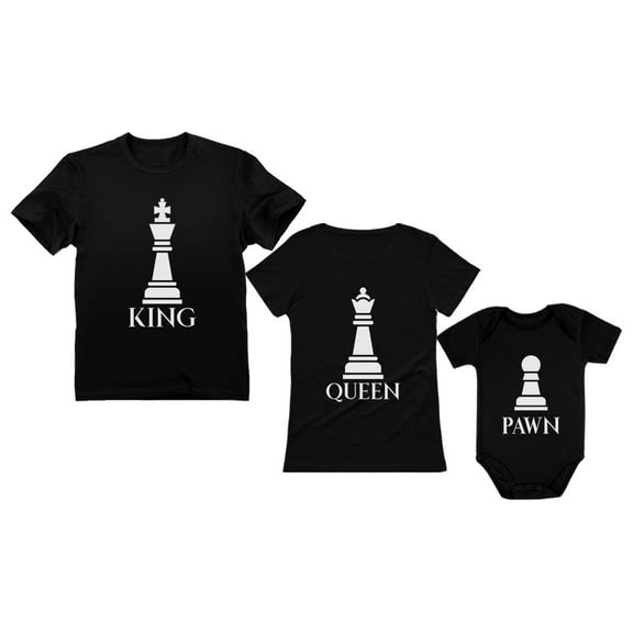 Chess King Queen Pawn Family Matching Shirts Dad Mom Baby Matching Outfits Set Baby Black 24M (18-24M) / QUEEN Black Medium / King Black Medium