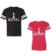 thumbnail image 1 of Chess King QueenUnisex Couple Matching Cotton Jersey style T-Shirt Contrasting stripes on sleeves (Men Black / Women Red) (Men S / Women S), 1 of 3