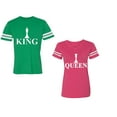 thumbnail image 1 of Chess King QueenUnisex Couple Matching Cotton Jersey style T-Shirt Contrasting stripes on sleeves (Men Green / Women Pink) (Men M / Women S), 1 of 3