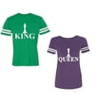 thumbnail image 1 of Chess King QueenUnisex Couple Matching Cotton Jersey style T-Shirt Contrasting stripes on sleeves (Men Green / Women Purple) (Men L / Women XXL), 1 of 3
