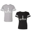 thumbnail image 1 of Chess King QueenUnisex Couple Matching Cotton Jersey style T-Shirt Contrasting stripes on sleeves (Men Heather / Women Black) (Men XXL / Women M), 1 of 3