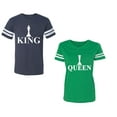 thumbnail image 1 of Chess King QueenUnisex Couple Matching Cotton Jersey style T-Shirt Contrasting stripes on sleeves (Men Navy / Women Green) (Men L / Women XL), 1 of 3
