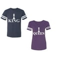 thumbnail image 1 of Chess King QueenUnisex Couple Matching Cotton Jersey style T-Shirt Contrasting stripes on sleeves (Men Navy / Women Purple) (Men S / Women XXL), 1 of 3