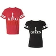 thumbnail image 1 of Chess King QueenUnisex Couple Matching Cotton Jersey style T-Shirt Contrasting stripes on sleeves (Men Red / Women Black) (Men S / Women S), 1 of 3