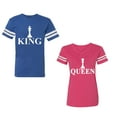 thumbnail image 1 of Chess King QueenUnisex Couple Matching Cotton Jersey style T-Shirt Contrasting stripes on sleeves (Men Royal / Women Pink) (Men M / Women XXL), 1 of 3