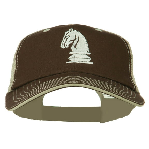 Chess Knight Embroidered Big Size Washed Mesh Cap - Brown Beige XL-3XL