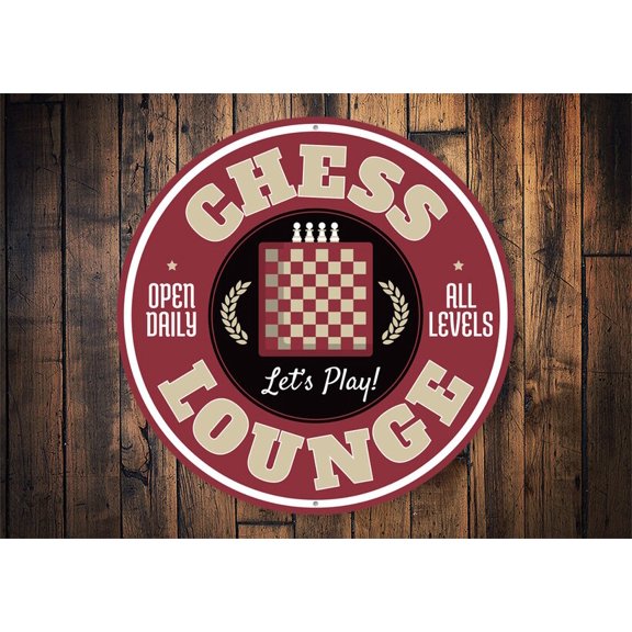 Chess Lounge Sign Chess Decor Chess Lover Sign Chess Player Gift Chess Lovers Gift Chess Master Chess Welcome Decor - Round Metal SignSize: 12 x 12 inch