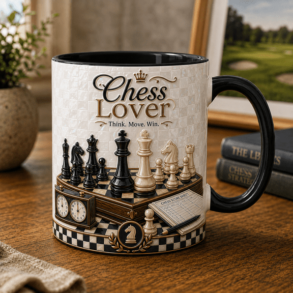 Chess Lover Mug 3D Effect, Chess Player Coffee Cup Gift for Strategy Fans