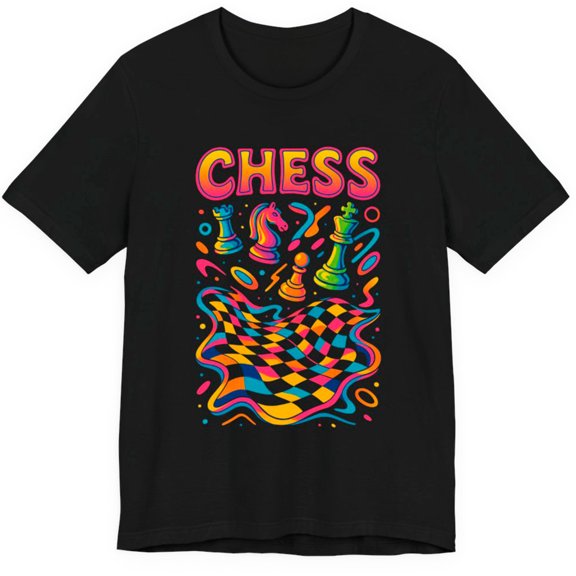 Chess Lover T-Shirt – Psychedelic Chess Graphic – Colorful Floating Pieces Tee
