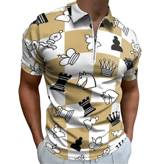 Chess Men Zipper T-shirt Summer Casual Short Sleeve T-shirt Top