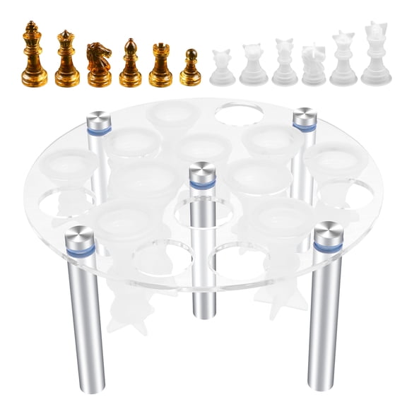 Chess Molds for Resin Casting Upgraded Resin Chess Set Mold with 16 Piece 3D Full Size Chess Checkers & Chess Board for Party Board Games and Home Decoration