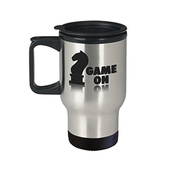 Chess Mug - Game On - Gift for Coach Player - 14 oz Stainless Steel Travel Coffee Cup