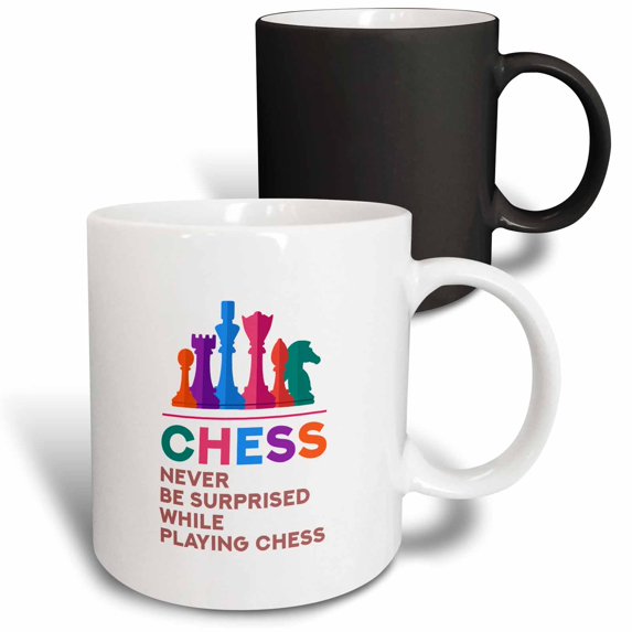 3dRose Chess Concept Mug, 11 Oz - Black Ceramic With White Chessboard Design