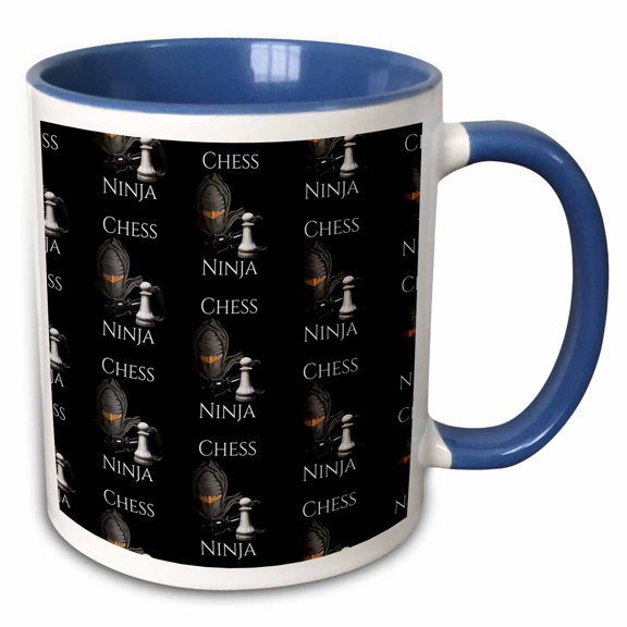 3drose, Chess Ninja Pattern of a Pawn and Queen Chess Game Pieces., 11oz Two-tone Blue Mug