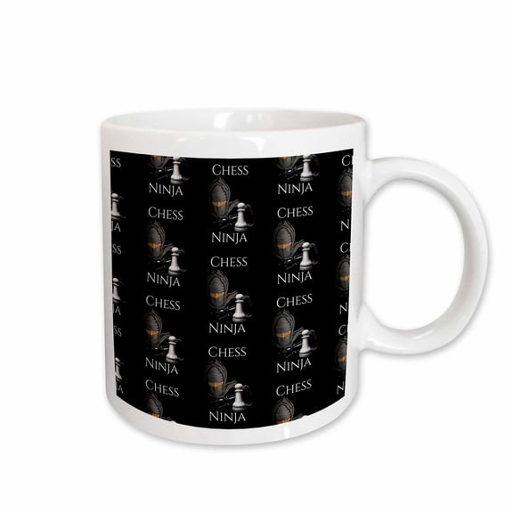 3drose, Chess Ninja Pattern of a Pawn and Queen Chess Game Pieces., 15oz Mug