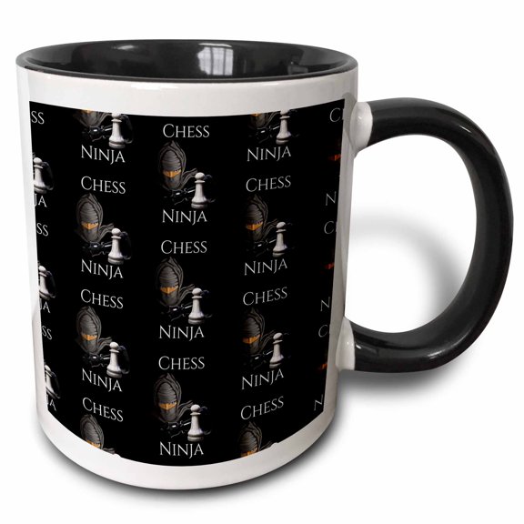 3drose, Chess Ninja Pattern of a Pawn and Queen Chess Game Pieces., 15oz Two-tone Black Mug