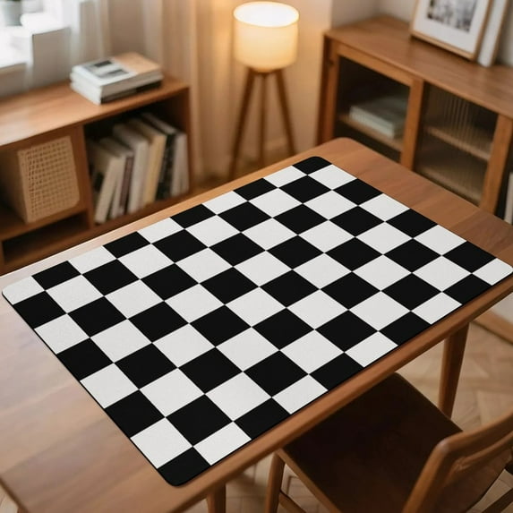 Chess Pattern Black And White Checkered Placemats 100x75cm Non-Slip Desk Mat Table Protector Durable Diatomaceous Rounded Corners, Washable Table Pad for Home Office Made in USA