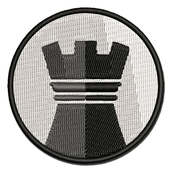 Chess Piece Black Rook Applique Multi-Color Embroidered Iron-On Patch - 2.0 Inch Mini