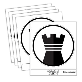 Chess Piece Black Rook Car Window Bumper Water Bottle Phone Tablet Laptop Waterproof Vinyl Decal Sticker Set 5-Pack - Gloss Finish - 4.0"