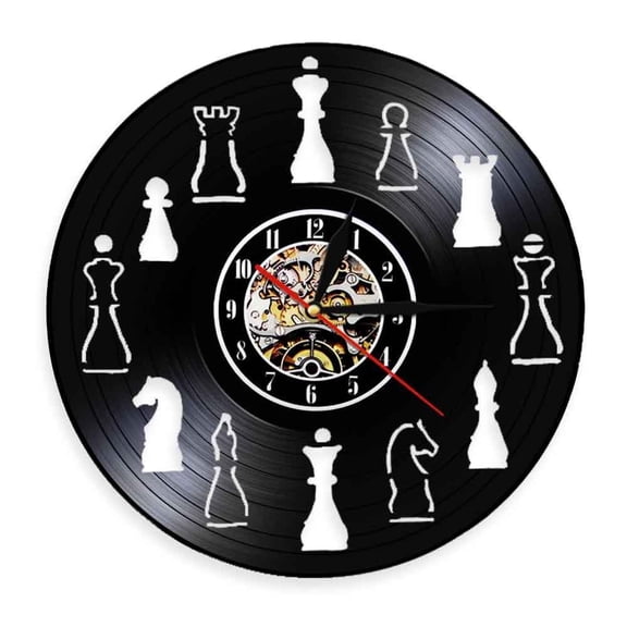 Chess Piece Home Art Decor Chess Club Wall Clock Interior Design Living Room Vinyl Record Wall Clock Chessman Chess Lovers Gift Without LED