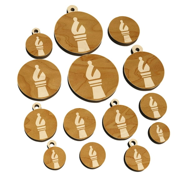 Chess Piece White Bishop Wood Mini Charms Shapes DIY Craft Jewelry - With Hole - Various Sizes (16pcs)