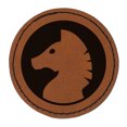 thumbnail image 1 of Chess Piece White Knight 2.5" Faux Leather Round Engraved Iron-On Patch - Brown, 1 of 6
