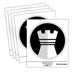 Chess Piece White Rook Car Window Bumper Water Bottle Phone Tablet Laptop Waterproof Vinyl Decal Sticker Set 5-Pack - Gloss Finish - 4.0"