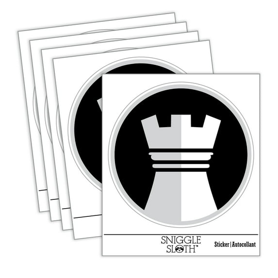 Chess Piece White Rook Car Window Bumper Water Bottle Phone Tablet Laptop Waterproof Vinyl Decal Sticker Set 5-Pack - Gloss Finish - 5.0"