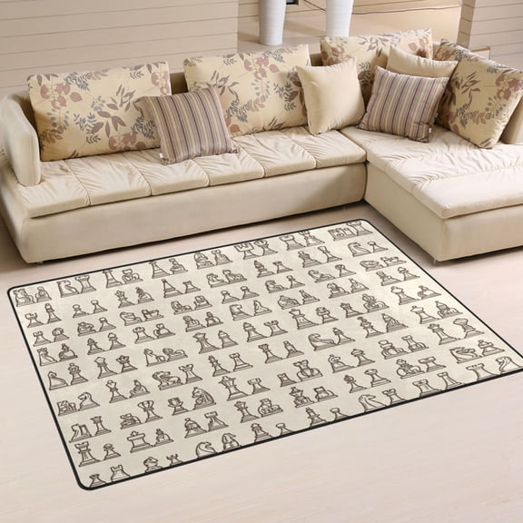 Chess Pieces Pattern Soft Polyester Area Rug 31''x20'', Non Slip, Memory Foam, Water Absorbent