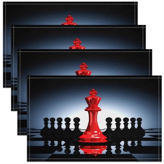 Chess Placemats Set of 4, Knight Chess Square Table Place Mats, Chess Board Game Placemat for Kitchen Dining Table Decor Indoor Outdoor, 18"x12"