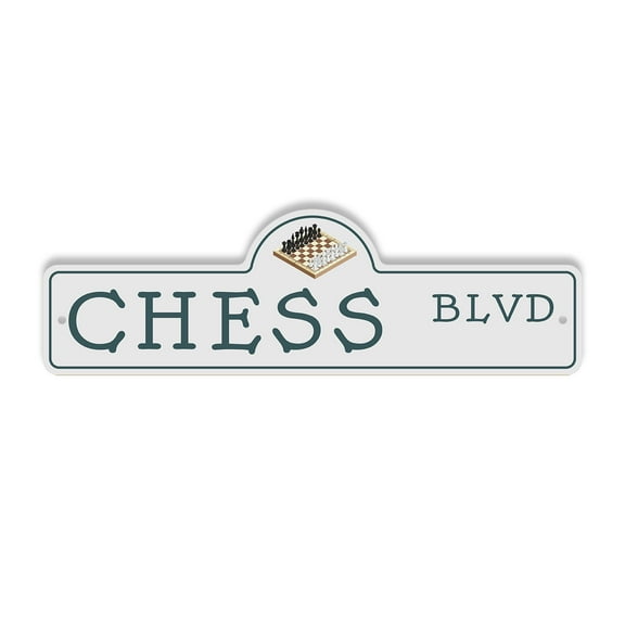 Chess Plastic Street Sign - 6 Inch X 18 Inch Gift Board Game Strategy Pieces King Queen Knight Rook Pawn Brain Mind