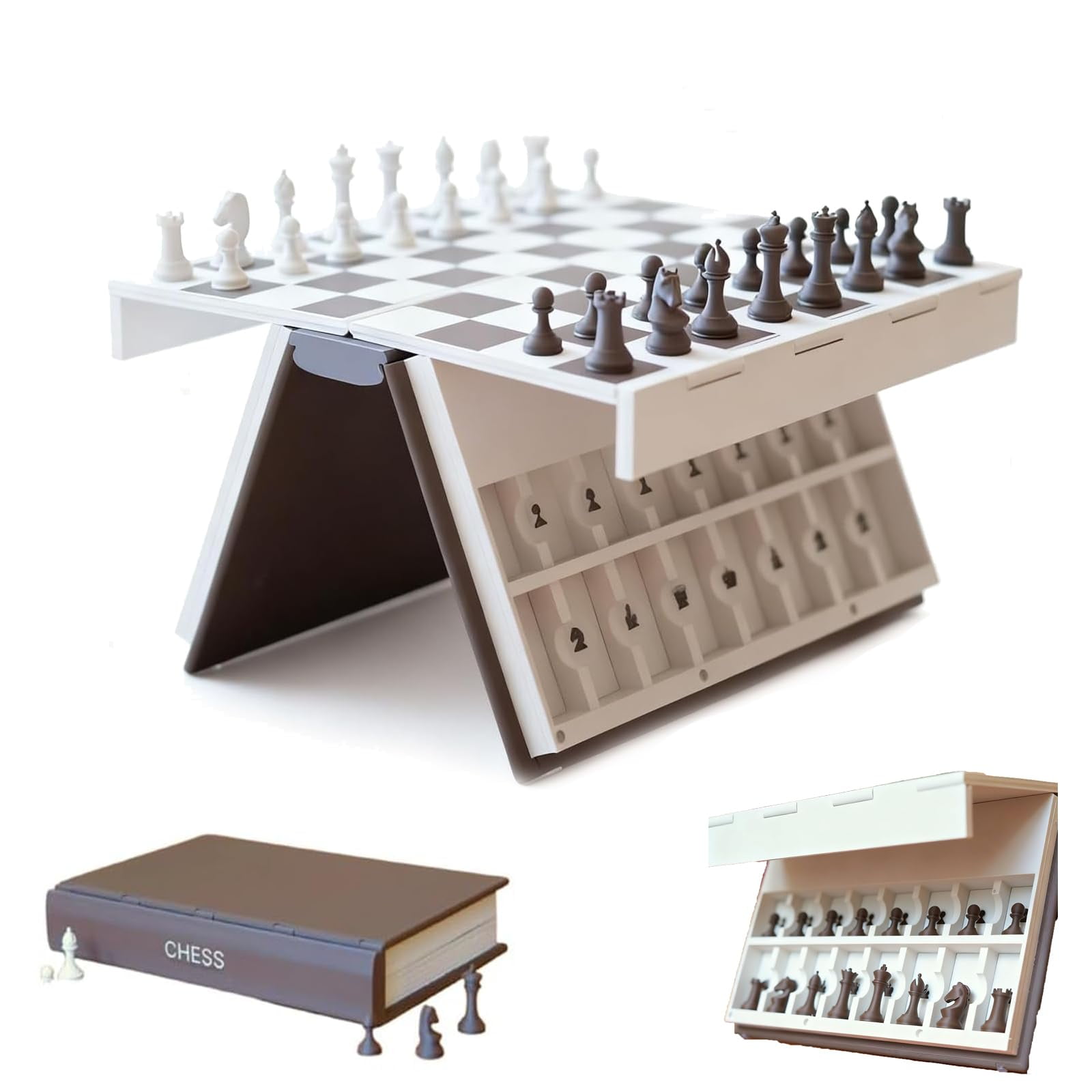 Chess PlayBook'd,3D Printed Magnetic Chess Set - Auto Aligning Magnetic Pieces Book Design Folding Board Game Portable Compact for Travel