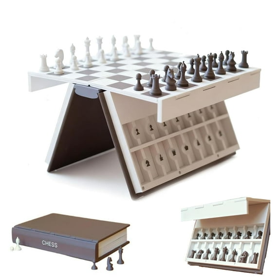 Chess PlayBook'd,3D Printed Magnetic Chess Set - Auto Aligning Magnetic Pieces Book Design Folding Board Game Portable Compact for Travel