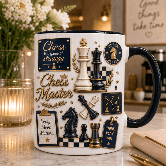 Chess Player Mug 3D Effect Strategy Gamer Gift for Chess Enthusiast