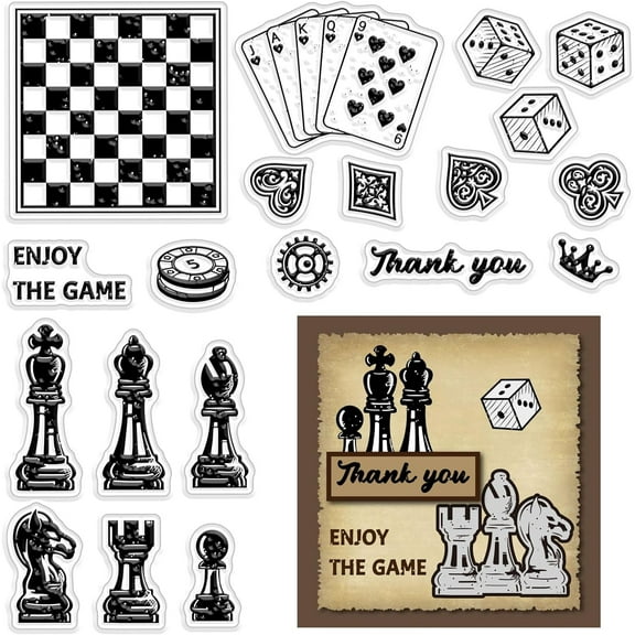 Chess Poker Clear Rubber Stamps Dice Reusable Funny Silicone Transparent Seals Stamp for for Journaling Card Making Friends DIY Scrapbooking Photo Frame Album Decor 6.3 x 4.3inch Clear