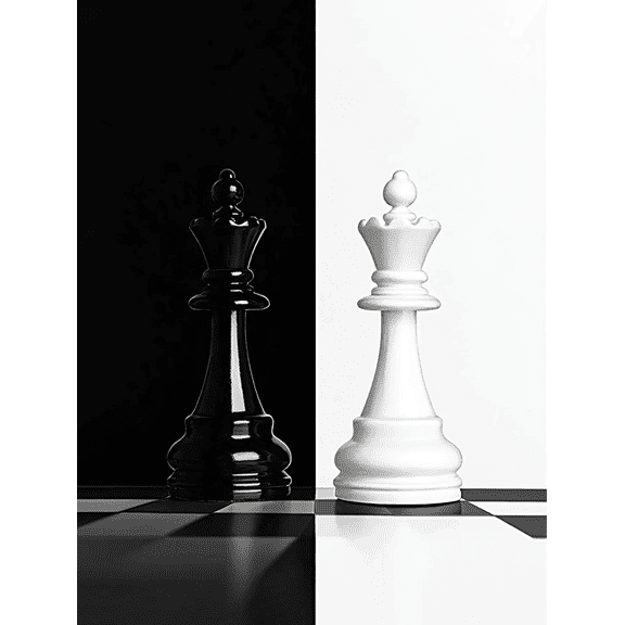 Chess Queen Decorative Painting/Canvas Art Suitable for Decorating Living Room Art Gallery Chess Club Strategy Game Theme Decor Black and White Minimalist Home.
