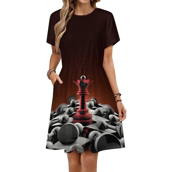 Chess Red Queen Dress Summer Street Style Dresses Female Short Sleeve Printed Sundress