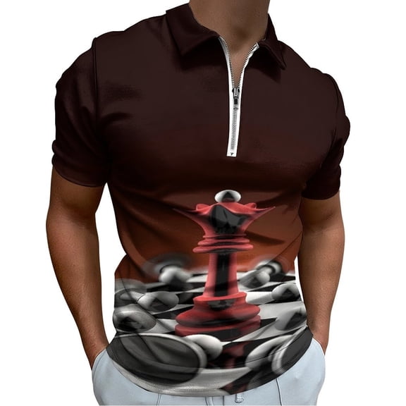 Chess Red Queen Men Zipper T-shirt Summer Casual Short Sleeve T-shirt Top